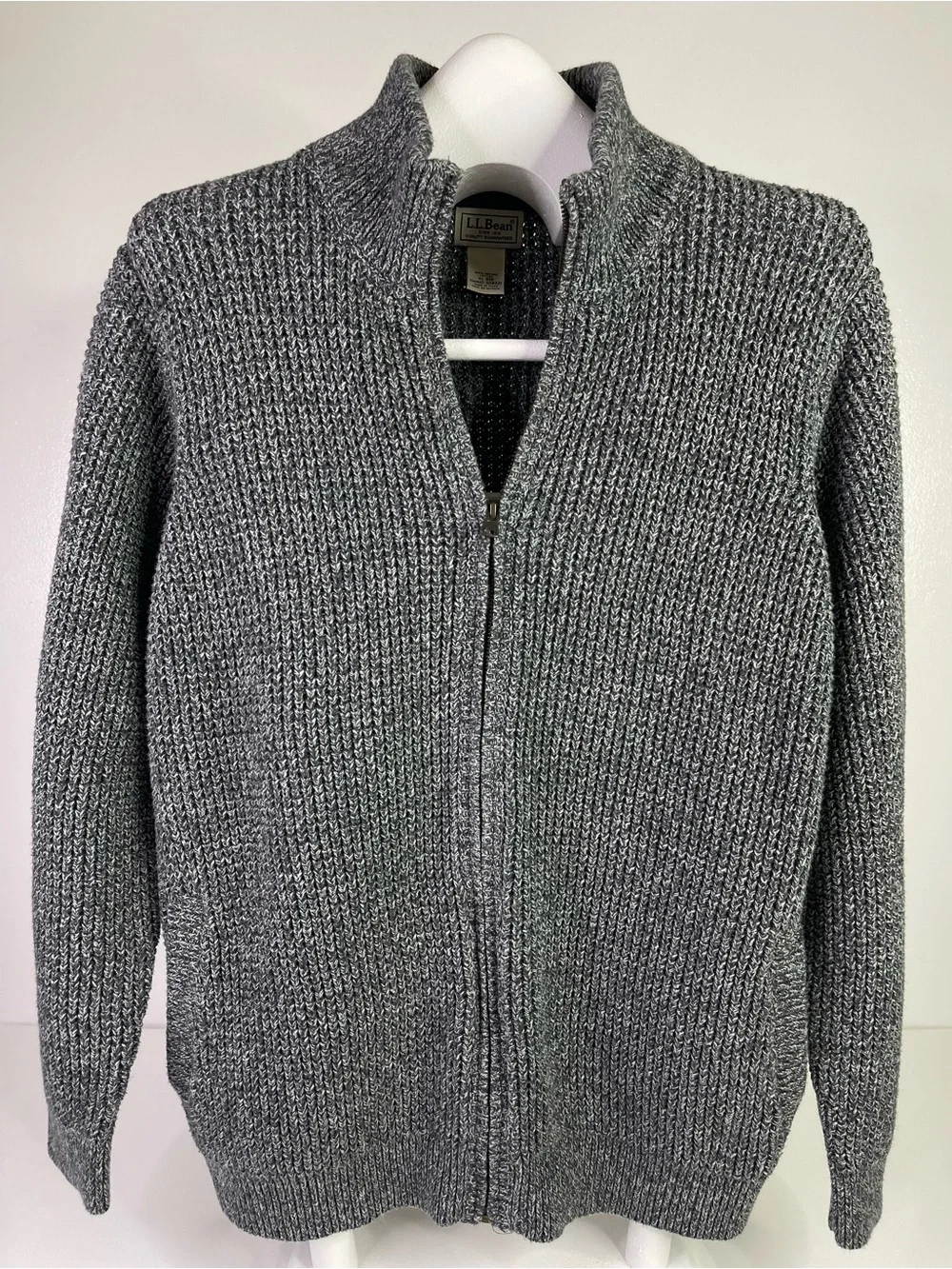 L.L. Bean Full Zip Organic Cotton Marled Knit Sweater Gray Men's XL-Reg